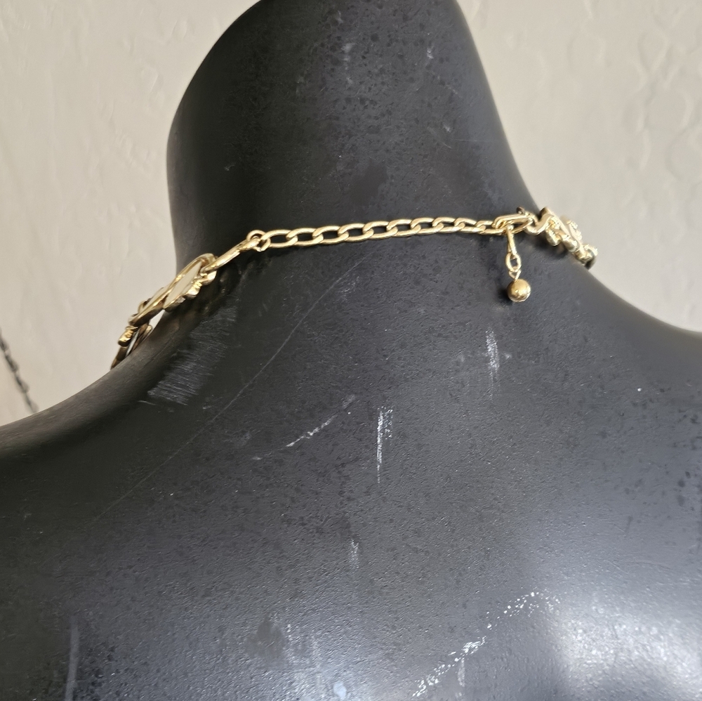 Trifari Gold Ivory White Cream Enamel Vine Chain Link Choker Necklace - Picture 4 of 6